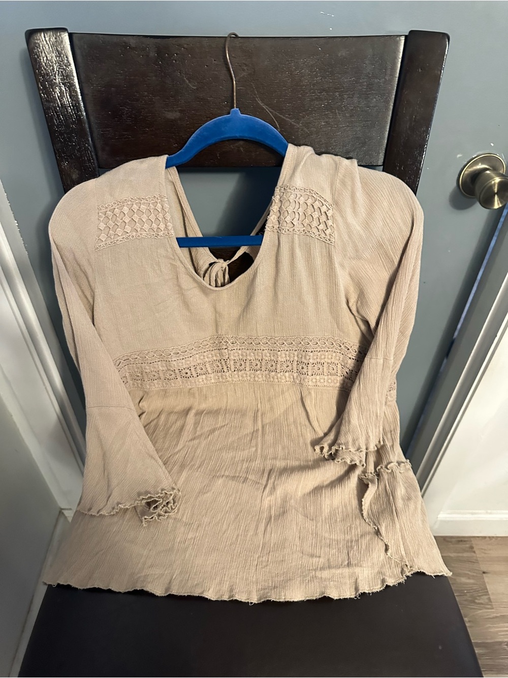 Womens Beige Crochet-Trim Peasant Top m